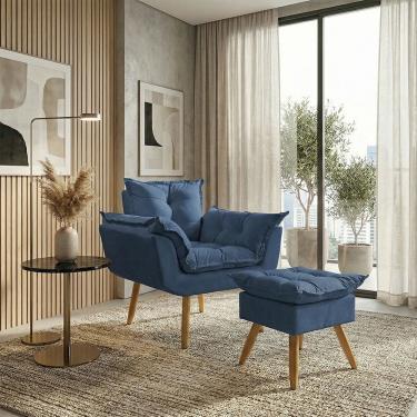 Imagem de Kit Poltrona e Puff Alice Decorativa Confortável Para Sala Recepção Manicure Quarto Consultório Tecido Suede