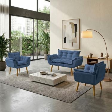 Imagem de Kit Namoradeira Decorativa E 2 Poltronas Confortável Para Sala Recepção Manicure Consultório Escritório Alice Tecido Suede