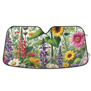Imagem de Guarda-sol de verão flores silvestres e girassóis carro para-brisa janela automotiva proteção solar calor