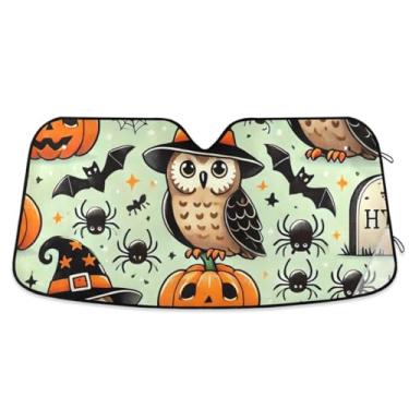 Imagem de Guarda-sol divertido de Halloween coruja carro para-brisa refletor UV janela frontal sombra cobertura completa para a maioria dos veículos