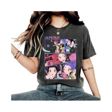 Imagem de Camisa Casual Feminina Em Malha 3D Kpop Demon Hunters Halloween Solta 