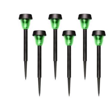 Imagem de Kit 06 Luminarias Espeto Solar Decoração Led Preto Abs Verde - Ecoforc
