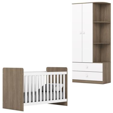 Imagem de Berco Grade Fixa e Guarda Roupa 2 P 2 G Labirinto Rustico Branco Henn