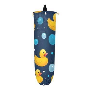 Imagem de Patos de borracha em suportes de sacolas de compras azuis para sacolas de compras, suportes de sacolas de plástico, organizador de sacolas de cozinha