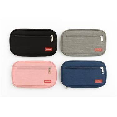 Imagem de Estojo Escolar Organizador Com 2 Divisórias Zíper Interno e Externo Alça e Compartimento Com Elástico Para Canetas e Lápis Necessaire Multiuso (Azul)