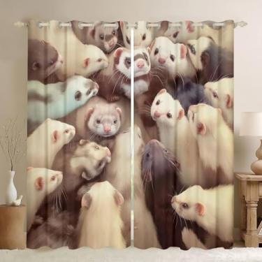Imagem de Erosebridal Cortinas blackout Weasel 96,5 cm L x 137 C, 2 painéis cortinas de janela furão kawaii, animais fofos, amarelo-claro, tratamentos de janela, cortinas para quarto, desenhos animados, visons