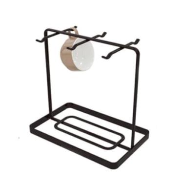 Imagem de LNQKJXIIA Boutiques US Suporte de árvore para caneca de café com 6 ganchos, organizador de copos de bancada de aço carbono para cozinha e cafeteria (Preto)
