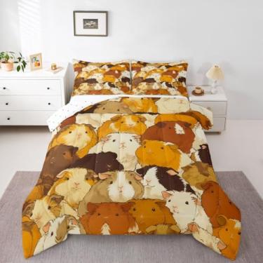 Imagem de jejeloiu Conjunto de cama macio para meninos e meninas, com estampa de porquinho-da-índia, solteiro, animal de estimação, edredom de microfibra, 2 peças com 1 fronha