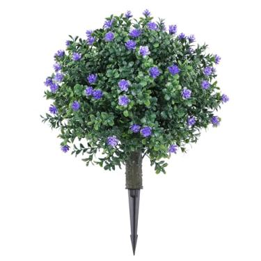 Imagem de HEEPDD Árvore de Bola de Topiaria Artificial, Planta Falsa de PE Com Flores Azuis Realistas e Espiga de, Arbusto de Vegetação Falsa de 19,7 pol. para Decoração Interna e Externa de