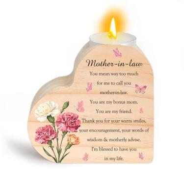 Imagem de Presentes de aniversário de sogra - presentes de aniversário de cravo para sogra da nora castiçais de madeira em forma de coração de Natal, Dia das Mães, Dia dos Namorados, presente para sogra