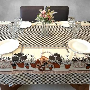 Imagem de Toalha de Mesa Oxford para 4 6 e 8 Cadeiras – Decoração Cozinha Festa e Jantar (Casinha Xadrez,6 lugares 2,00 x 1,45 metros)