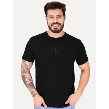 Imagem de Camiseta Calvin Klein Jeans Masculina Frontal CK Rubber Relevo Preta-Masculino