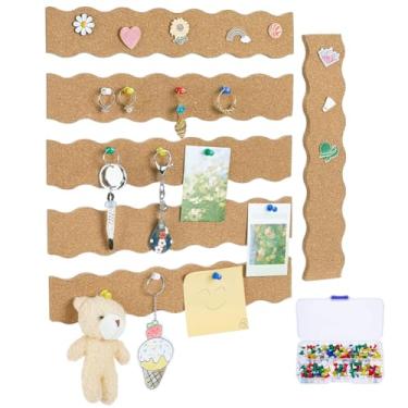 Imagem de PH PandaHall 6 tiras de cortiça para barra de avisos para paredes, tiras de quadro de cortiça recortadas de 30 x 5 cm com pinos de gaveta, suporte autoadesivo para sala de aula, escritório, decoração