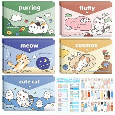Imagem de Pastas de arquivo fofas para gatos, 10 pastas de plástico para documentos, envelopes de plástico tamanho A4 com fecho de pressão, pastas de arquivos, sacos de arquivos, etiquetas de nome, adesivo