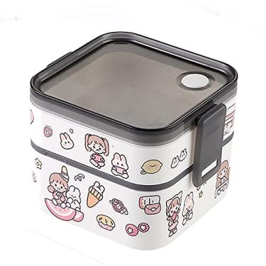 Imagem de Lancheira reutilizável à prova de vazamento, compartimento e conjunto de talheres (colher garfo, pauzinhos, talheres), conjunto de talheres Bento, recipientes seguros para preparação de refeições