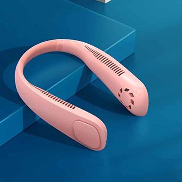 Imagem de AEWFRRV Mini ventilador de pescoço ventilador portátil sem lâminas recarregáveis ventiladores suspensos sem folhas refrigerador de ar ventiladores de pescoço vestíveis (cor: branco) yubin1993 (cor: rosa)