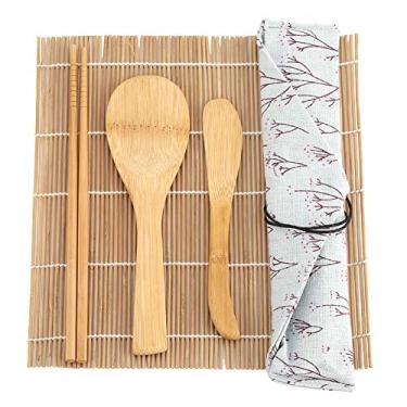 Imagem de GLOGLOW Kit para Fazer Sushi de Pauzinhos, Material de Bambu, Inclui 2 Esteiras de Enrolar, 5 Pauzinhos, 1 Remo, 1 Lâmina, para Ferramentas de Cozinha de Família e Festas