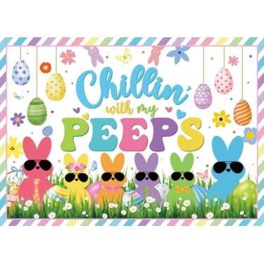Imagem de Pano de fundo de faixa Chillin with My Peeps 1,8 m x 1,5 m Coelhinho Feliz Páscoa Peeps Fundo Decoração Primavera Suprimentos Foto Adereços