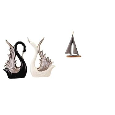 Imagem de Whtkoph Elegante Escultura de Cerâmica em Forma de Cisne, Ornamento para Estante, Aniversário, Lareira, Hotel, Sala de Estar, Mesa de Trabalho, Coleção