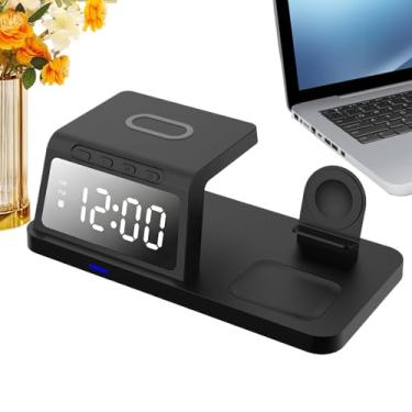 Imagem de Estaçao De Carregamento Sem Fio - 4 Em 1 Carregamento Rapido Sem Fio Para Varios Dispositivos Inteligentes | Carregador com Despertador - para Escritórios, RV, Acampamento, Viagem, Trabalho e