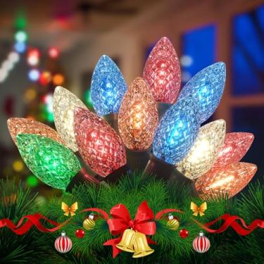 Imagem de Zuske Luzes de Natal multicoloridas C9 de 1,8 m para ambientes externos - 50 lâmpadas LED coloridas, cordão vintage para férias, Natal, telhado, casamento, decoração de árvore - fio verde