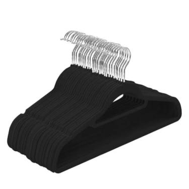 Imagem de Kit 25/50 Cabides Veludo Adulto Para Roupas Ultrafino Resistente Antideslizante Rotação 360° Slim Preto(50)