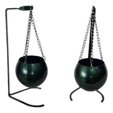 Imagem de Cachepot Aluminio Anodizado Verde Esferico E Pedestal 35cm