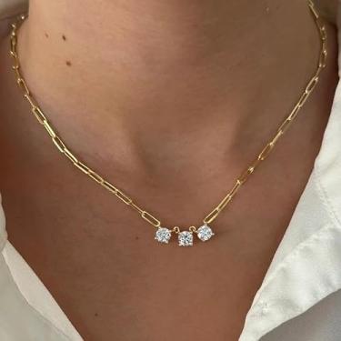 Imagem de 1 colar simples e luxuoso com pingente de ouro de zircão de cobre com enfeites de diamante é perfeito para uso diário feminino, encontros, festas e shows.