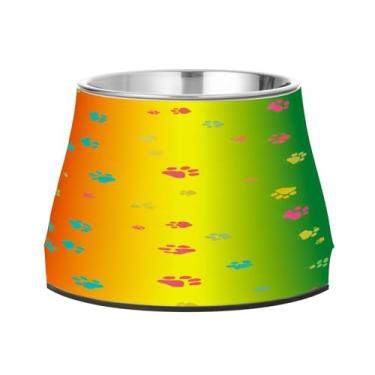 Imagem de CEBUGI Tigelas de aço inoxidável para cães e gatos, resistentes à ferrugem, removíveis, para cães e gatos, tigela elevada antiderrapante para alimentação de cães e gatos com pegadas de animais