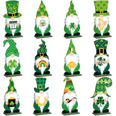 Imagem de Chunful 12 peças de decoração de mesa do dia de São Patrício placas de madeira gnomo do dia de São Patrício placas de mesa de madeira gnomo irlandês peças centrais de madeira para artigos de