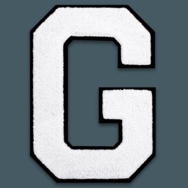 Imagem de QianSiLi Adesivos de letras universitárias de chenille branco de 15 cm, letras grandes para jaquetas Letterman, moletons com capuz, mochilas, coletes, roupas, adesivos individuais da letra G