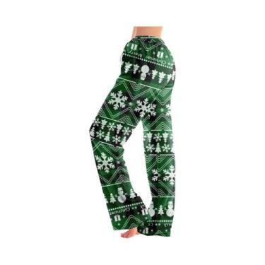 Imagem de Calças De Pijama Casuais Femininas Com Tema De Natal Multicolorido E C