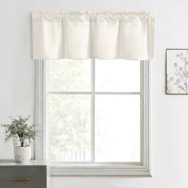 Imagem de Hiasan Cortinas de saia para cozinha, sala de estar, porão e janelas de banheiro, janela pequena, topo curto sólido de fazenda, painéis de cortina com bolso de haste curta - 106 x 30 cm, marfim, 1