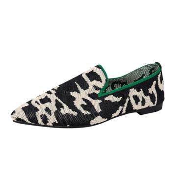 Imagem de Sapato feminino casual bico fino estampa animal sem cadarço corte baixo preguiçoso, Verde, 38