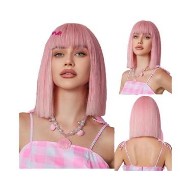 Imagem de Peruca Sintética Preta Lisa Curta Com Franja Para Mulheres, Cabelo Afr