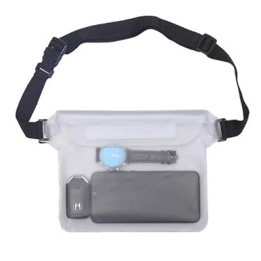 Imagem de Bolsa de telefone impermeável ao ar livre – Bolsa de cintura de PVC selada tripla para natação, praia, passeios de barco, alça ajustável e grande capacidade, Branco, Carteira