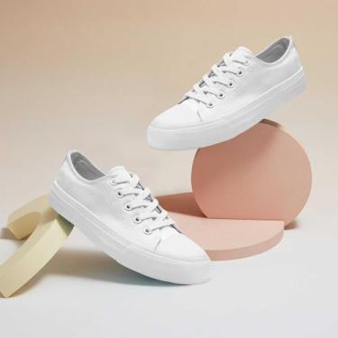 Imagem de Tênis infantil de lona, cano baixo, sem cadarço, para meninas, meninos, moderno, cano alto, lona, clássico, casual, tênis, Branco, 10.5 Toddler