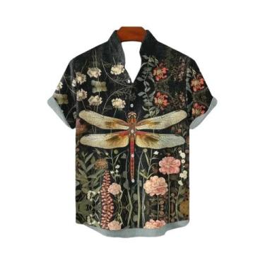 Imagem de Camisa Masculina De Linho Com Estampa Artística Florestal De Manga Cur