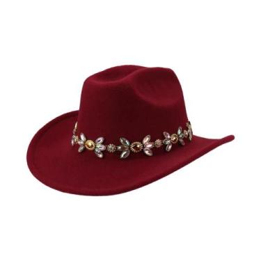 Imagem de Chapéu De Cowboy Casual Feminino Decorado Com Corrente Dourada Respirá