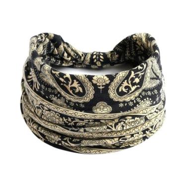 Imagem de Faixa de cabelo feminina larga, elástica, respirável, absorvente de suor, para fitness, esportes, ciclismo, corrida, ioga (cor E)