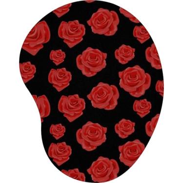 Imagem de Mouse Pad Ergonômico Gota Rosas Vermelhas Fundo Preto