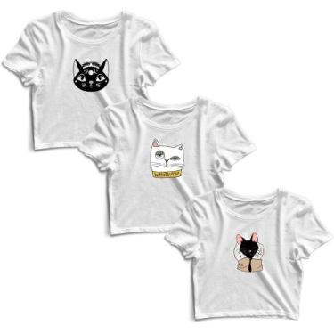 Imagem de Kit 3 Blusas Cropped Tshirt Camiseta Feminina Blusinha - Goup Supply, 