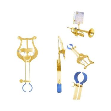 Imagem de Suporte De Música Dourado Para Trompete, Flauta, Saxofone Alto, Suport