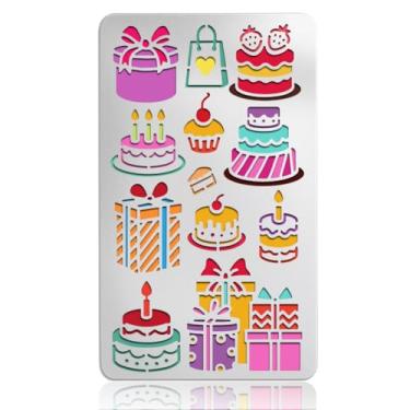 Imagem de UNICRAFTALE Modelo de vela de bolo de feliz aniversário, estêncil de metal, para fazer cartões de desenho, aço inoxidável, reutilizável, caixa de presente, para decoração de festa, cartões de