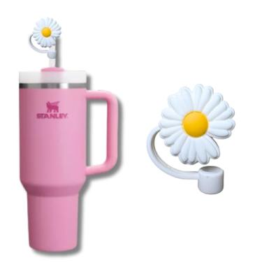 Imagem de Tampa para Canudo Tampa Protetora de Silicone para Canudo Copo Stanley 10mm Higiene Praticidade para Seu Copo e Garrafa (Flor Margarida Branca)