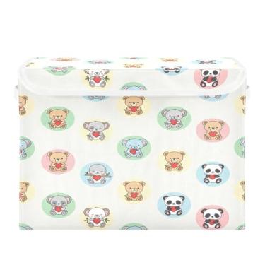 Imagem de Wassud Cestos de armazenamento dobráveis com tampas Kawaii, elefantes, pandas, cestas organizadoras de tecido dobrável para armário, decoração sazonal de casa 41,5 x 32,5 x 39 cm