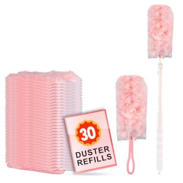Imagem de ITTAR Kit de refil de espanador de 30 unidades, suprimentos de limpeza de poeira com haste de extensão, espanadores de penas com 2 tipos de alça para limpeza de casa, ventilador de celas, persianas