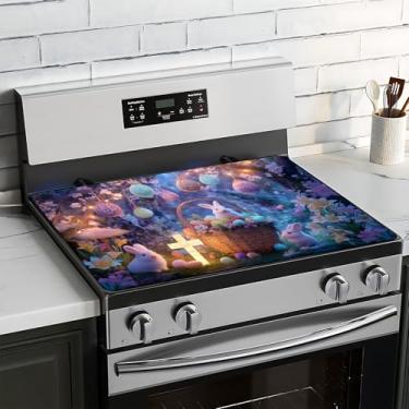 Imagem de BVBOX Capa superior de fogão de Páscoa para fogão elétrico 71 cm x 50 cm almofadas de cobertura superior de fogão de vidro lavável decorativo tapete protetor de fogão para bancadas de cozinha