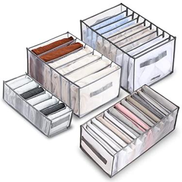 Imagem de 4 Peças Organizador de Roupas Divisores Gaveta Armário com Alça para Calças Jeans Camisetas Íntimas Plegáveis Laváveis Empilháveis Grade Dividida Limp