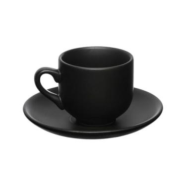 Imagem de Jogo 12 Peças: 6 Xícaras + 6 Pires de Porcelana Manhattan 90ML - Ideal para Café Expresso e Chá, Elegantes para Residência e Bares (Preto)